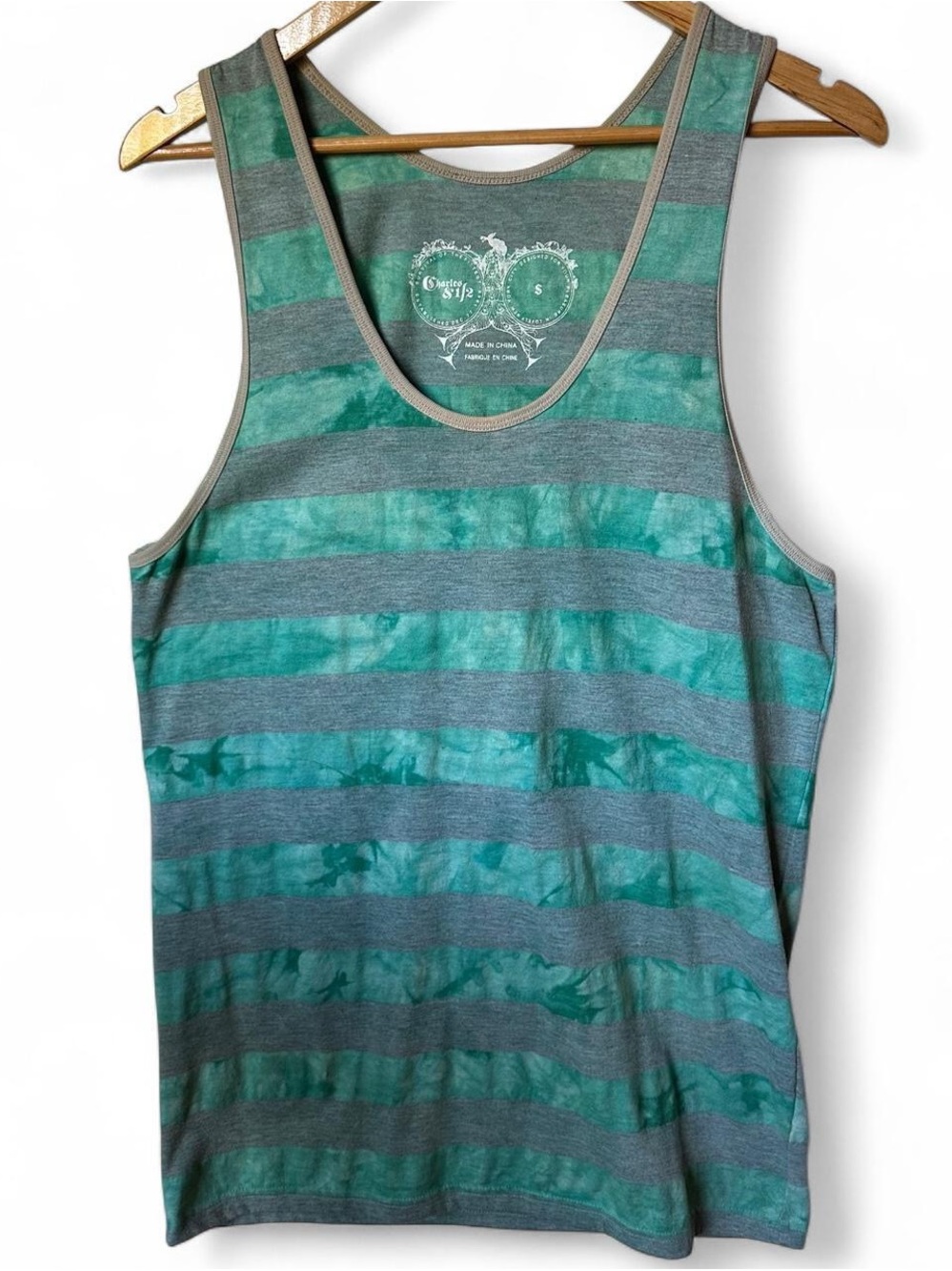 Men's Striped Tie-Dye Tank Top - Turqoise/Gray